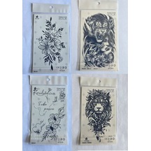 Kaplan Çiçek 4 Adet Birden 3 Hafta Kalıcı Geçici Yapıştırma Dövme 18x11 Cm