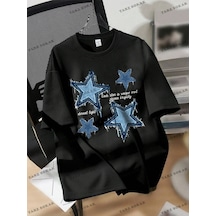 Startmore Yıldız Baskılı Oversize Kalıp Unisex T-shirt Siyah