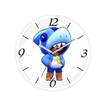 Brawl Stars Shark Leon Görsel Çap 30cm Sessiz Akar Bombeli Gerçek Cam Duvar Saati Çok Renkli