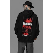 Sevbano Anime Karakter Berserk Baskılı Unisex Oversize Hoodie Siyah