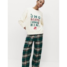 Marks & Spencer Pamuk Karışımlı Elf Sloganlı Pijama Takımı Krem Mix Marks & Spencer Pamuk Karışımlı Elf Sloganlı Pijama Takımı Krem Mix