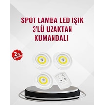 Mey İthalat 3 Lü Pilli Kablosuz Led Spot Lamba Seti Kumandalı Kolay Montaj Aydınlatma Renkli