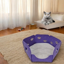 Kedi Yatağı Yuvası Evi Minderli Taşınabilir 3 Mm Keçe Altıgen Tasarım Yuva+minder Mor