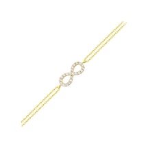 Altın Zincir Sonsuzluk Bileklik 14K Gold 17 Cm Taşlı Sarı Altın