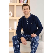 Pijamoni Erkek Düğme Yaka Kışlık Polar Pijama Takımı 6100/8,1 - 1 Adet Lacivert