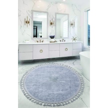 Nova Gri Yuvarlak Ponpon Saçaklı Kaymaz Tabanlı Makine 100 x 100 Gri
