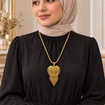 Gold Renk Otantik Hint Modeli Kalp Motifli Sallantılı Uzun Kadın Kolye 60+5 Cm Renkli