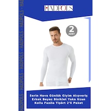 Hadpols Serin Hava Günlük Giyim Alışveriş Erkek Beyaz Bisiklet Yaka Uzun Kollu Fanila Tişört 2'li Paket