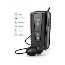 Exenar - Siyah - Makaralı Bluetooth Kulaklık Titreşimli Yaka Klipsli Tekli Şoför Kulaklığı Çift Telefon Bağlantılı