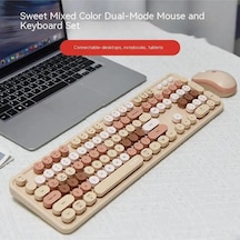 Renkli Daktilo Tarzı Vintage Mekanik Klavye Mouse Pc Laptop Uyumlu Kablosuz