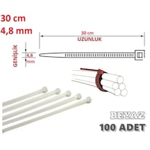 Pemsan 100 Adet 30cm X 4.8mm Plastik Cırt Kelepçe Beyaz Kablo Bağı 30cm