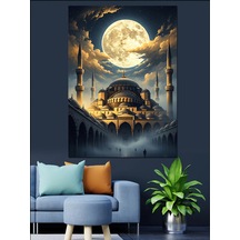 Ahşap Tablo Dolunay Altında Tarihi Camii Silüeti