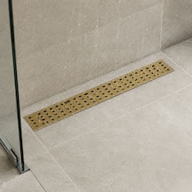 40 Cm Altın Lineer 304 Paslanmaz Çelik Kaplamalı Duş Kanalı Izgara Yer Süzgeci Kare Delikli Koku Önleyici
