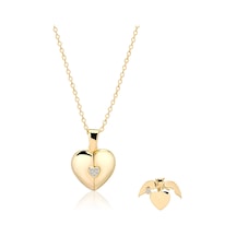 Zirkon Taşlı Altın Kaplamalı Kalpli Gümüş Kolye Gold - Rose Gold - Gümüş