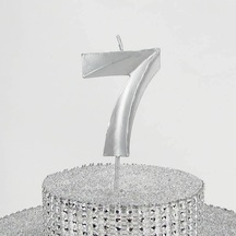 Vitrini 7 Yedi Rakamlı Gümüş Gri Mum 6.5 Cm Siyah