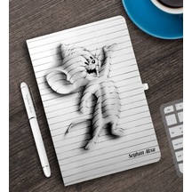 Kişiye Özel 3D Çizim Kapaklı Beyaz Defter Kalem Seti - 3