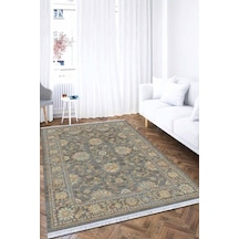 Gri Modern Dokuma Pamuk Tabanlı Kaymaz Kilim Klm015n11