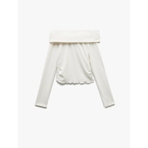 Koton Omzu Açık Slim Fit Viskon Karışımlı Kaşkorse Uzun Kollu Tişört Ekru 5sal10735ık Ekru