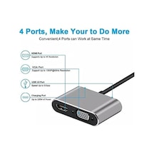 Type-c Hdmi Vga Usb 3.0 Type 4in1 Video Dönüştürücü Veri Aktarıcı Usb Adaptör Notebook Ve Macbook İle Uyumlu Gri Tc-26
