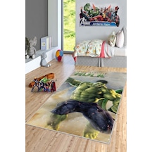 West Home Makinede Yıkanabilir Kaymaz Taban Leke Tutmaz Süper Kahraman Desenli Çocuk Halısı Wh 519 Green Yeşil