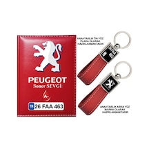 Plakanıza Özel Peugeot Logolu Kırmızı Ruhsat Kabı Ve Anahtarlık