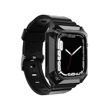 Apple Watch 38mm Uyumlu Krd-88 Sert Pc Kasa Koruyuculu Silikon Kordon - Siyah