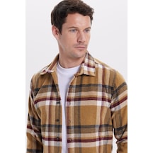 Tudors Erkek Slim Fit Dar Kesim Kareli Kışlık Oduncu Gömlek-42121 Bej