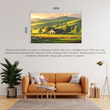 Doğa Ve Manzara Yatay Küçük Çiftlik Evi Yeşil Tepeler, Çiçek Açmış Tarlalar Doğa Ve Huzur 01 Çerçevesiz 90x60cm Pvc Tablo