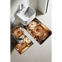 Modern Desenli Dijital Baskı 3 Lü Banyo Paspas Takımı Yıkanabilir Kaymaz Tabanlı Klozet Takımı Klz0063 Renkli