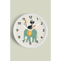 Sevimli Hayvanlar Modern Tasarım Çocuk Odası Duvar Saati - 42cm - Önü Camlı Beyaz Kasa-jh1072 Beyaz