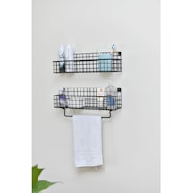Metal Mutfak Banyo Duvar Havluluk Rafı 2’Li Set Wd 239 Siyah