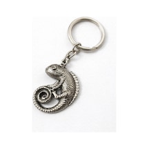 Spiral Chameleon Bukalemun Figürlü Eskitme Gümüş Renk Metal Anahtarlık