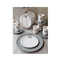 Porselen Çay Pasta Seti 19 Parça 6 Kişilik Butterfly Gri - 944299211 Gri