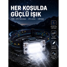 Usb Şarjlı Mini Led Kafa Feneri 50m Odak 150m Geniş Aydınlatma Yeni Nesil Siyah
