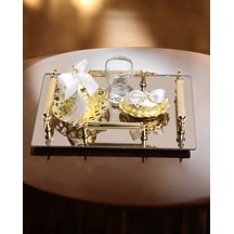 Reverence Gold Damat Fincan Kahve Tepsisi Beyaz