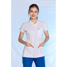 Likralı Yarasa Kol Doktor&Hemşire Forması Beyaz Tek Üst (498516140)