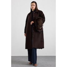 Olcay Gömlek Yaka Oversize Ara Boy Kaban Kahve 3194
