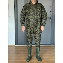 Kamuflaj Desen 3.8 Mm. Pvc, Su Geçirmez Kapuşonlu, Çizmeli, Boy Tulum