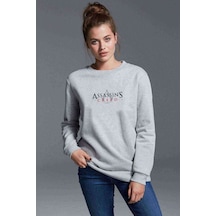 Creed Logosu Assassins Creed Tam Logosu Baskılı Gri Kadın Sweats