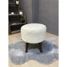 Asedia Miskin Ceviz Teddy Krem Ahşap Ayaklı Peluş Puf Makyaj Koltuğu Yuvarlak Tabure