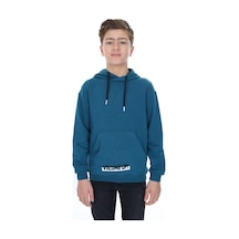 Toontoy Kids Toontoy Erkek Çocuk Oversize Kapüşonlu Cepli Baskılı Sweatshirt - 2 İplik Petrol Mavi