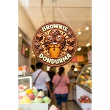 Brownie Dondurma Görselli Ahşap İpli Kapı Duvar Süsü Tatlıcı Cafe Reklam Süsü, 30 X 50 Cm