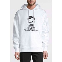 Friedrich Wilhelm Nietzsche Baskılı Beyaz Erkek Kapşonlu Sweat