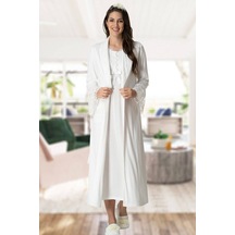 Mecit Pijama Burdagel Mecit 5417 Ekru Uzun Sabahlıklı Lohusa Gecelik Takımı