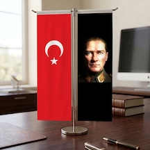 Gazi Mustafa Kemal Atatürk Ve Türk Bayrağı Kırlangıç T Tipi Masa Bayrak Takımı Diğer