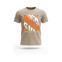 Urbantrendstore Unisex Bej Rock Star Baskılı Oversize Fit Rahat Geniş Salaş T-shirt Günlük Tişört