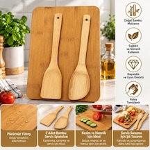 Bambu Kesme Ve Servis Tahtası Seti, 2 Adet Bambu Spatula İle, Doğal Bambu Mutfak Gereçleri, Sebze Ve Meyve Hazırlama Diğer