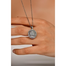 Roza Silver 925 Ayar Kova Burcu Burç Çarkı Unisex Gümüş Kolye 45-55cm Rn10288