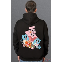 Bumeta Amazing World Of Gumball Baskılı Sweatshirt Unisex Kapüşonlu Hoodie Siyah