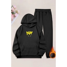 Unisex Siyah Dark Baskılı Eşofman Kapüşon- Kışlık Şardonlu Kumaş Siyah